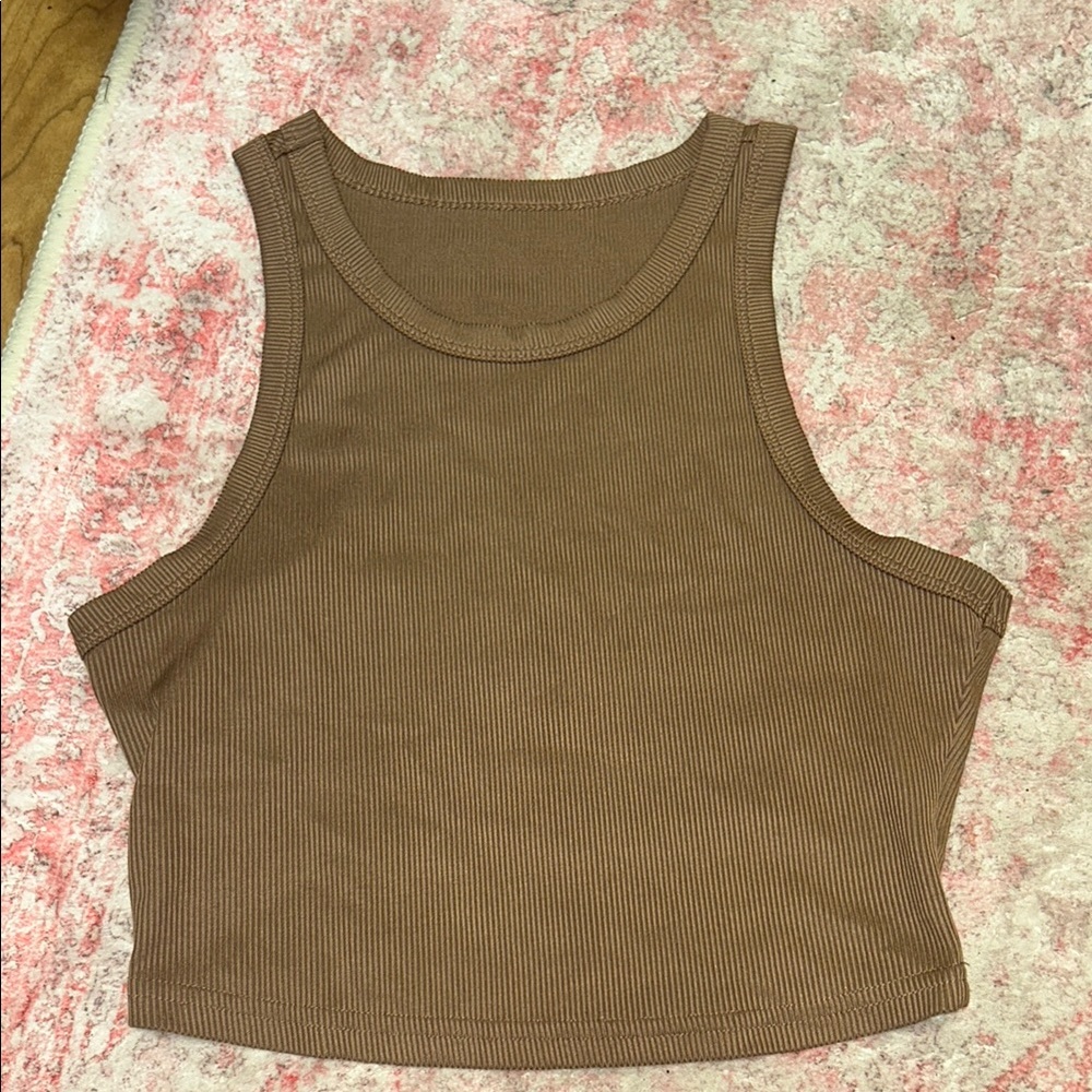 Brown Ribbed Tank Top